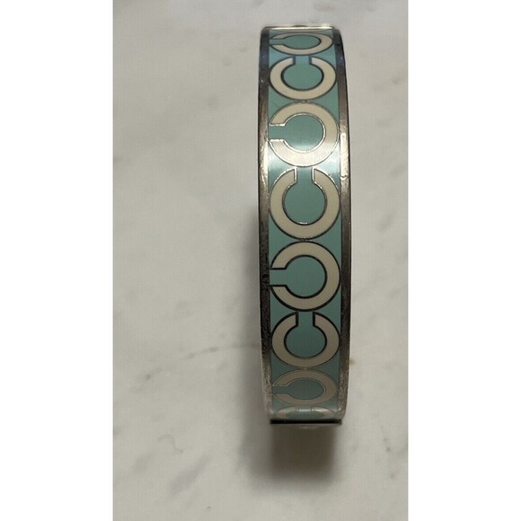 COACH Bangle Bracelet Enamel Signature C Logo Stackable Y2K‎ Blue Silver Plate - Picture 1 of 5